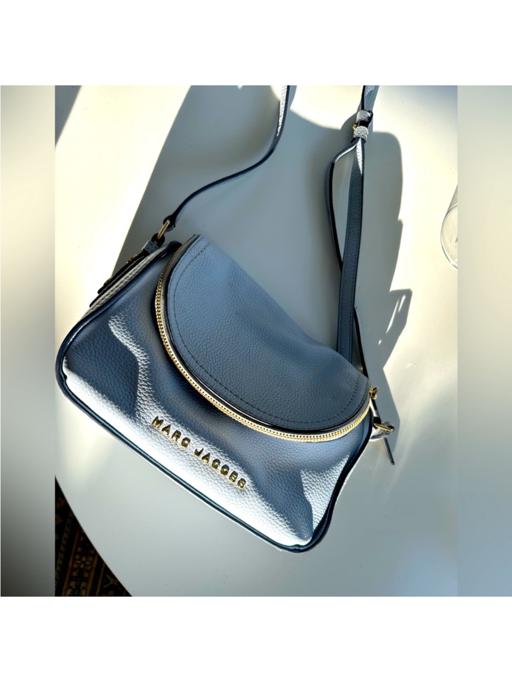 Marc Jacobs Sky Blue Pebbled Leather Crossbody with Gold Hardware